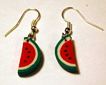 polymer clay watermelon slice earrings
