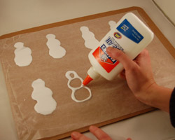glue on wax paper