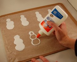 glue on wax paper