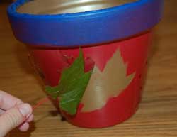 leaf stenciled flower pot