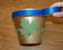 leaf stenciled flower pot