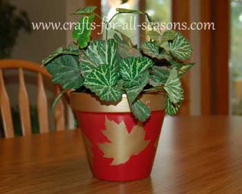 leaf stenciled flower pot